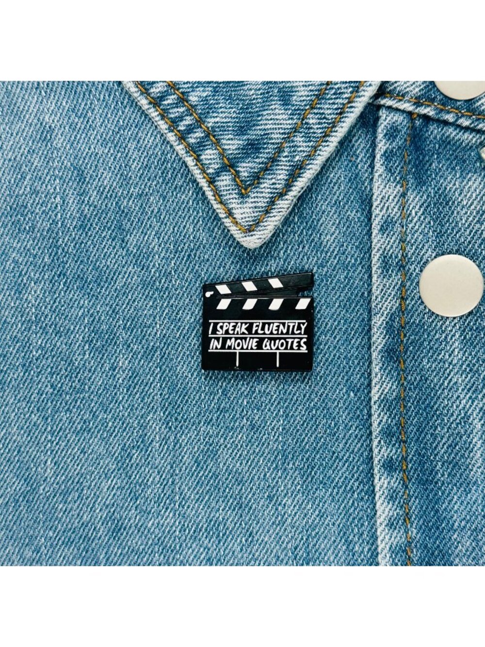 ⭐Movie Set Clapboard Enamel Pin Speak Fluently In Movie Quotes Brooch Black New⭐